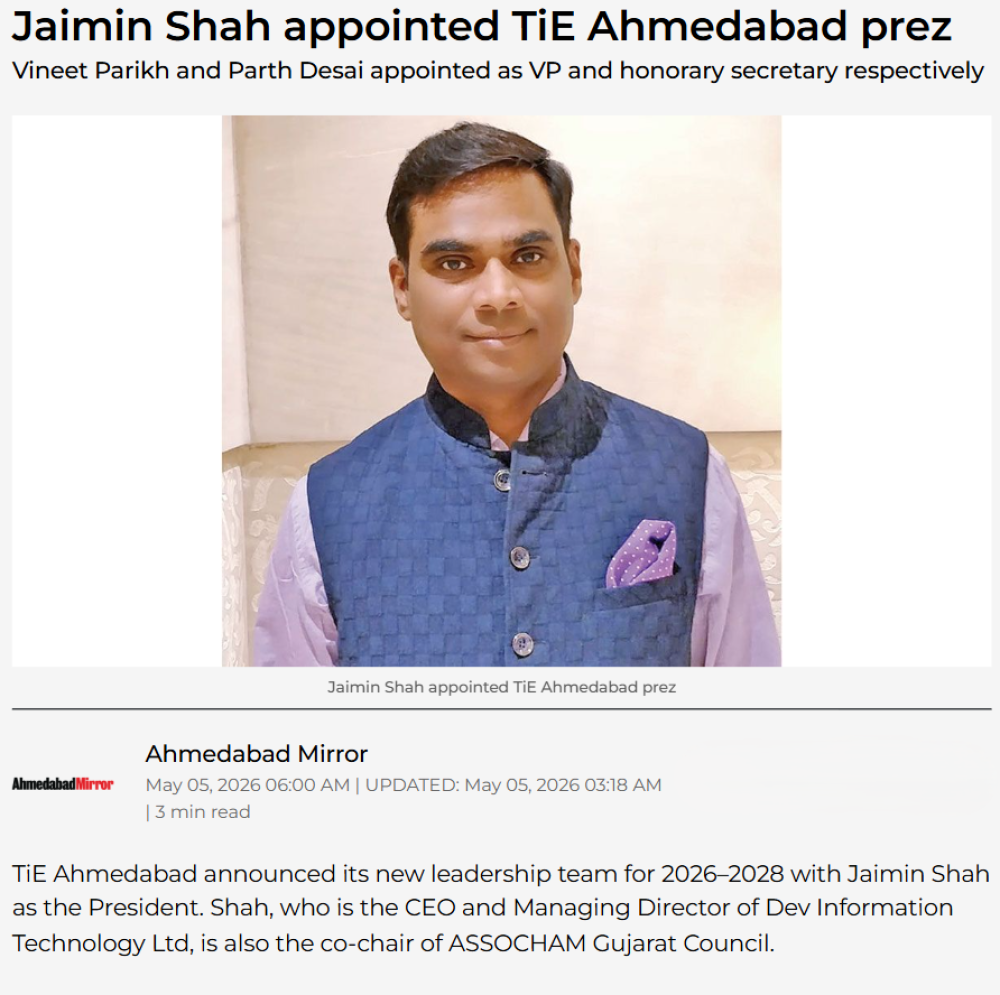 Jaimin Shah appointed TiE Ahmedabad prez