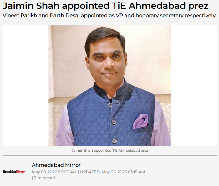 Jaimin Shah appointed TiE Ahmedabad prez